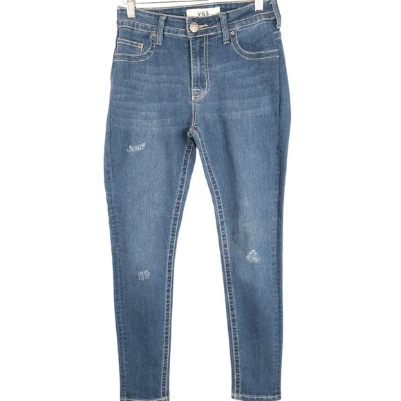 VGS Roll Up Skinny Embroidered Distressed Skinny Jeans Stretch Women's Size 4 - Picture 1 of 12